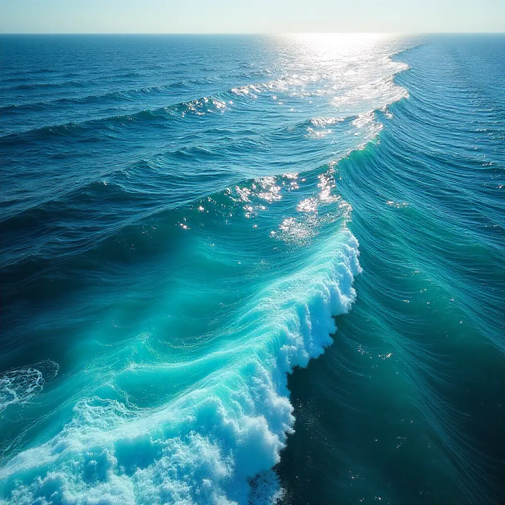 Aerial Blues: Ocean Waves in Turquoise Light