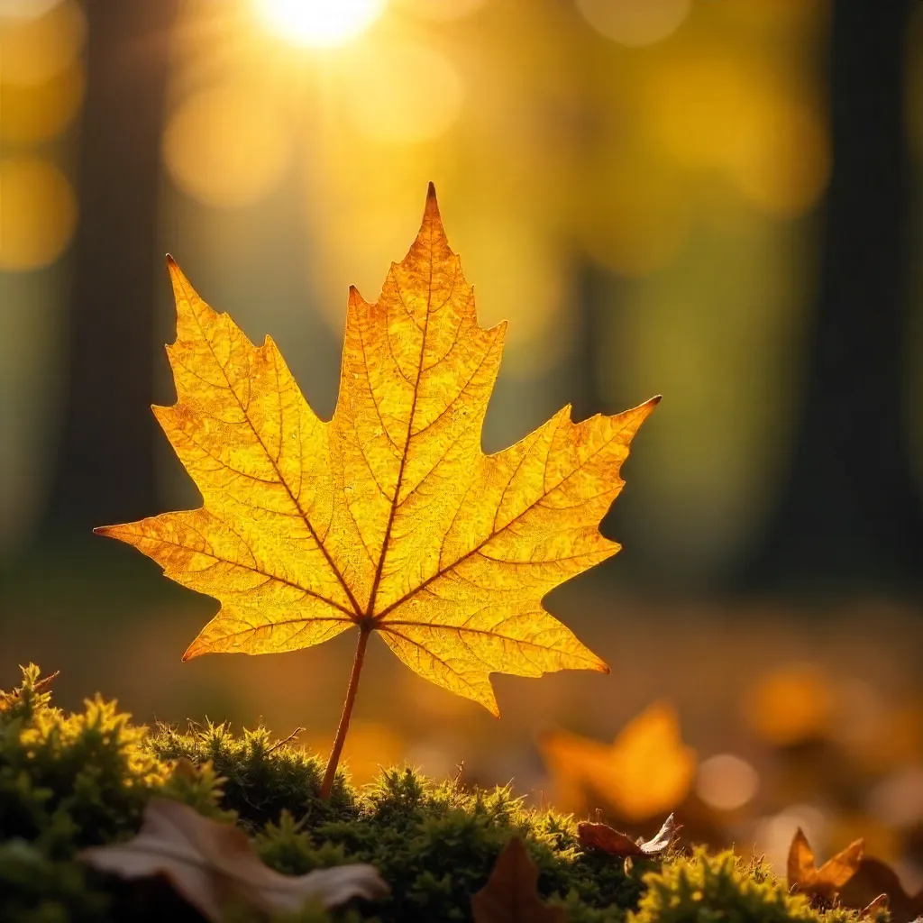 Sunlit Yellow Maple Leaves in Autumn Glory