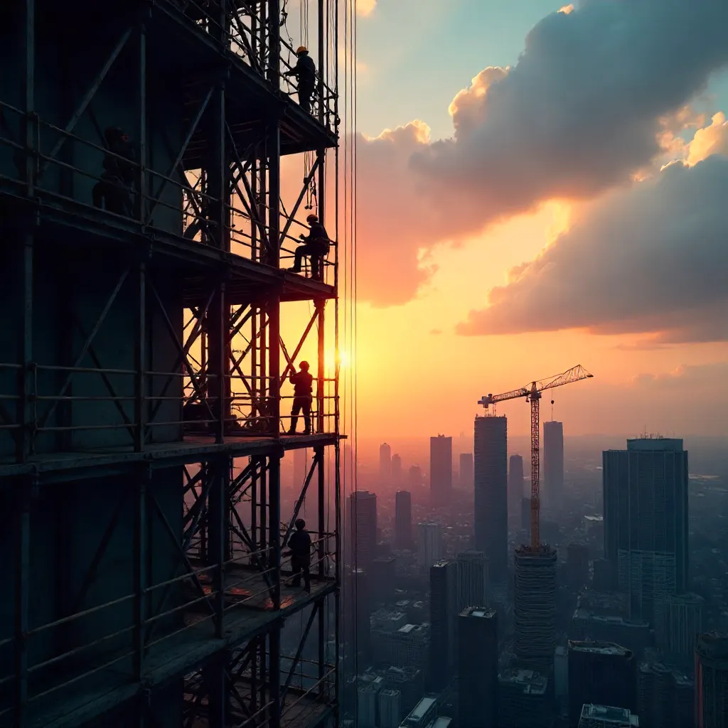 Silhouetted Scaffolding: Urban Construction in Motion