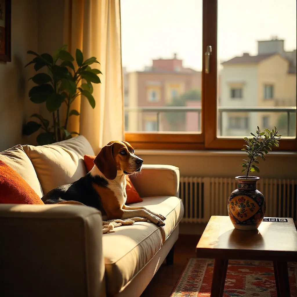 Beagle in a Sunlit Mexico City Living Room