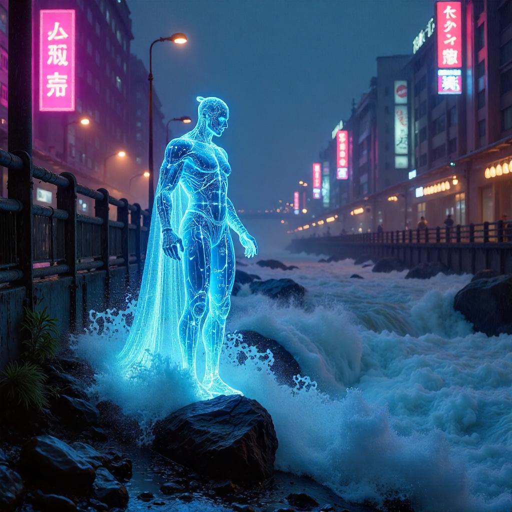 Cyberpunk Genie by the Rushing River