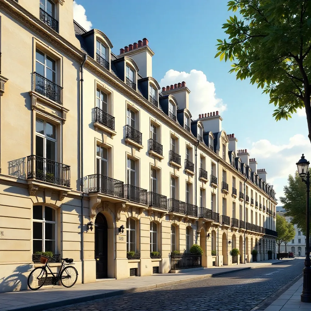 Elegant Parisian Haussmann Building Under a Bright Sky