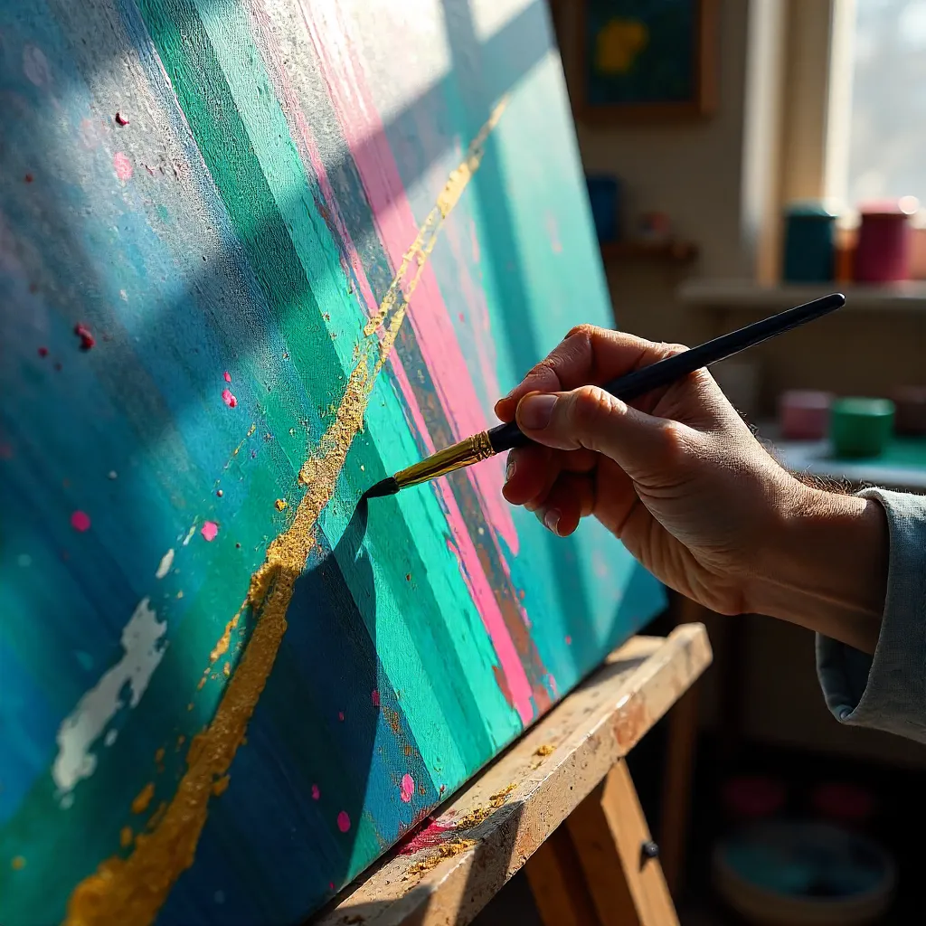 Close-Up Hand Painting Abstract Art in Studio