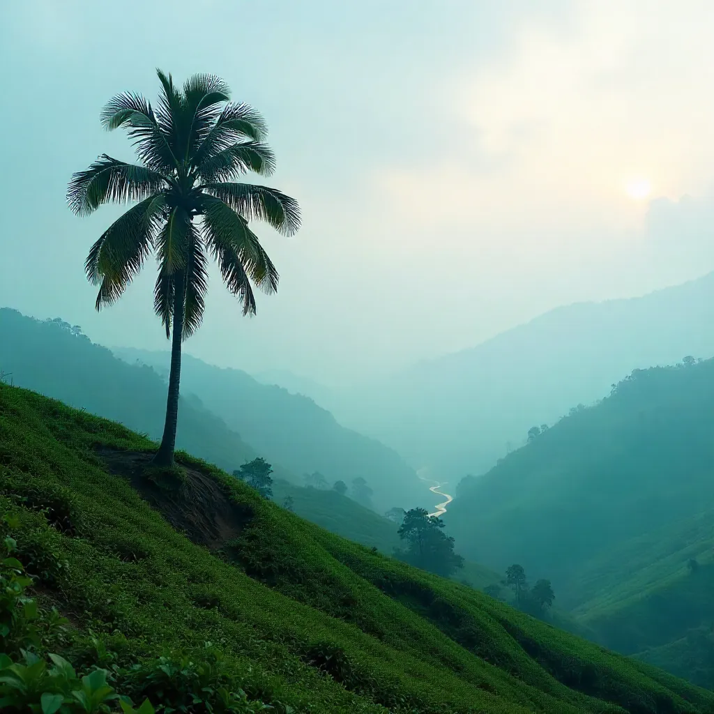 Mist-kissed Kerala Palm on Emerald Hills