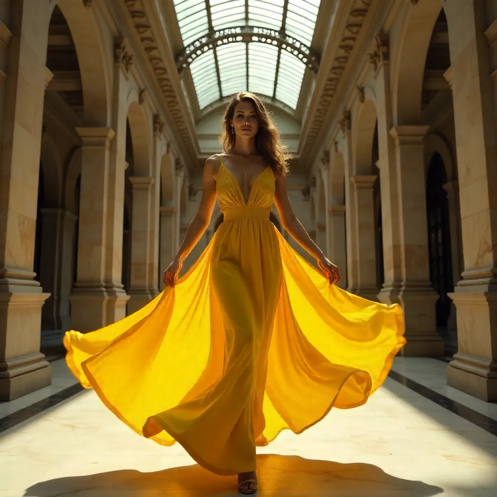 Dynamic Portrait in a Yellow Dress within Architecture