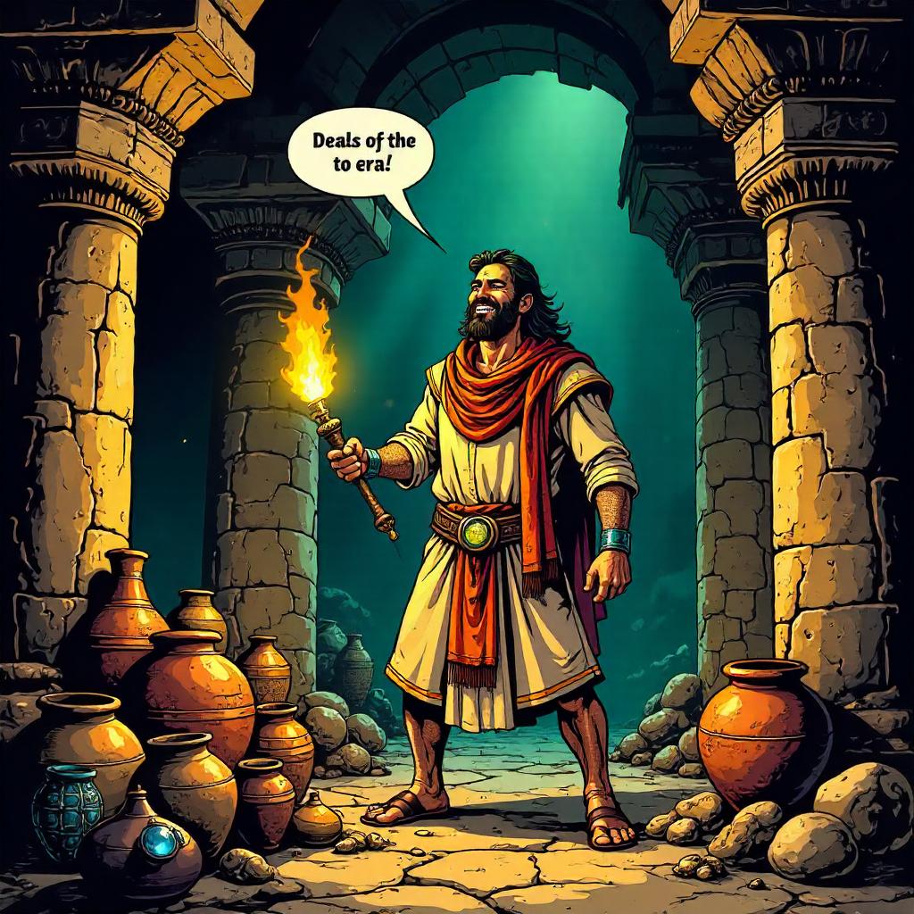 Merchant in the Ancient Pyramid: Comic Book Style
