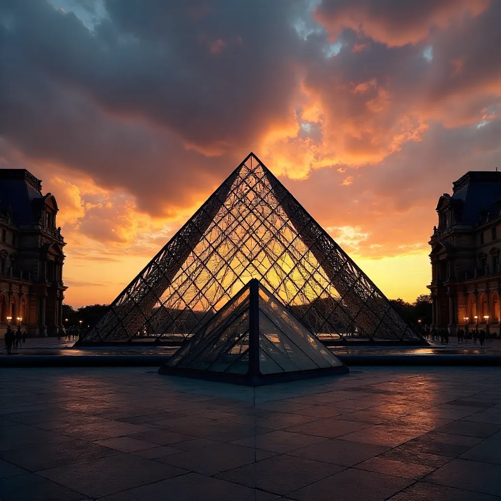 Silhouette of the Louvre Pyramid at Sunset