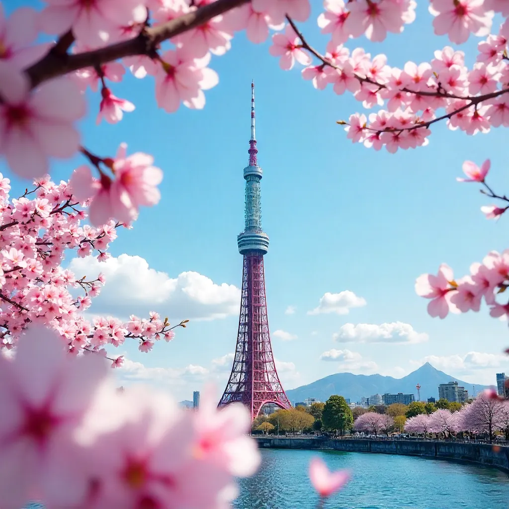 Tokyo Skytree Framed by Sakura in Sumida City