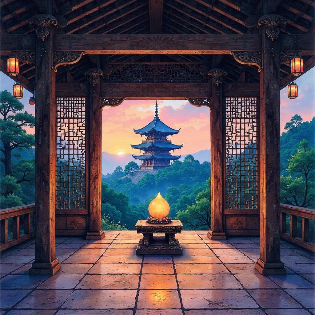 Infinity Stone in a Watercolor Pagoda Shrine