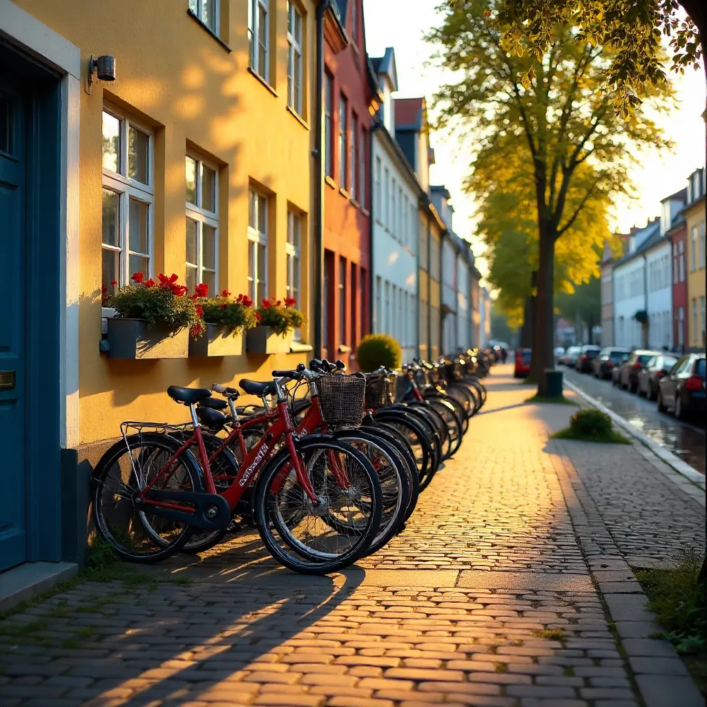 Bicycles Line Up Along Colorful Copenhagen Streets