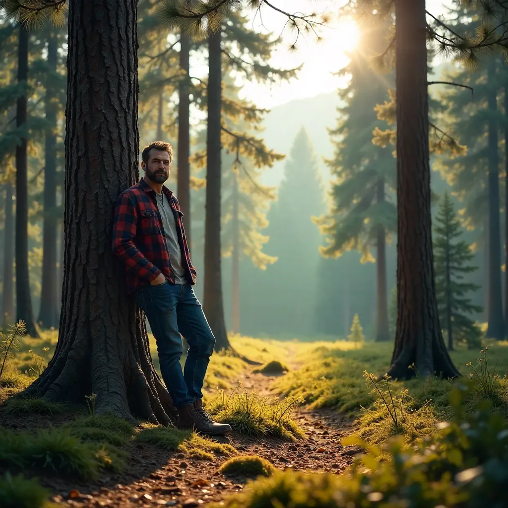 Man Leaning Against a Pine in Serenity