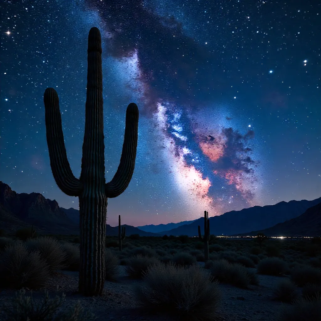 Milky Way over Tucson Saguaros