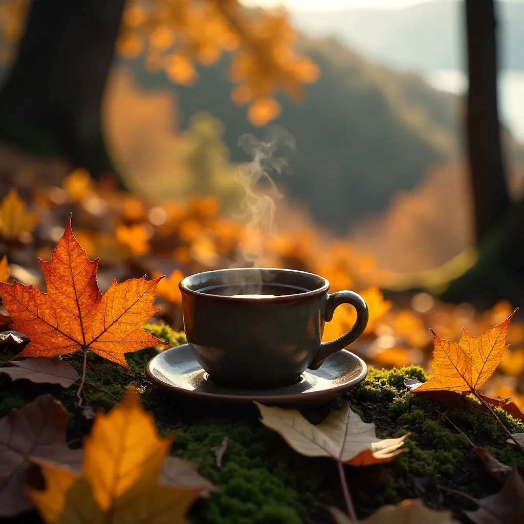 Autumn Coffee Among Leaves in Kocaeli, Türkiye