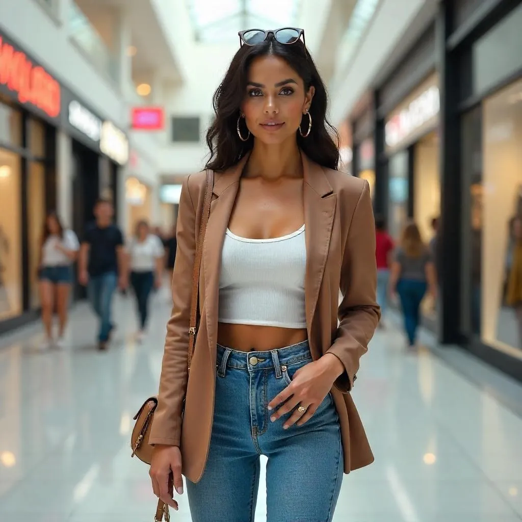 Chic Latina in a Photorealistic Mall Portrait