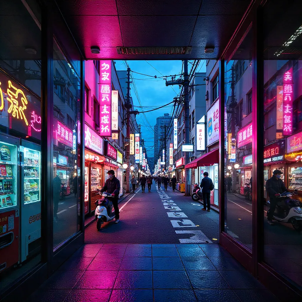 Kaleidoscopic Tokyo Street Through Glass Entry