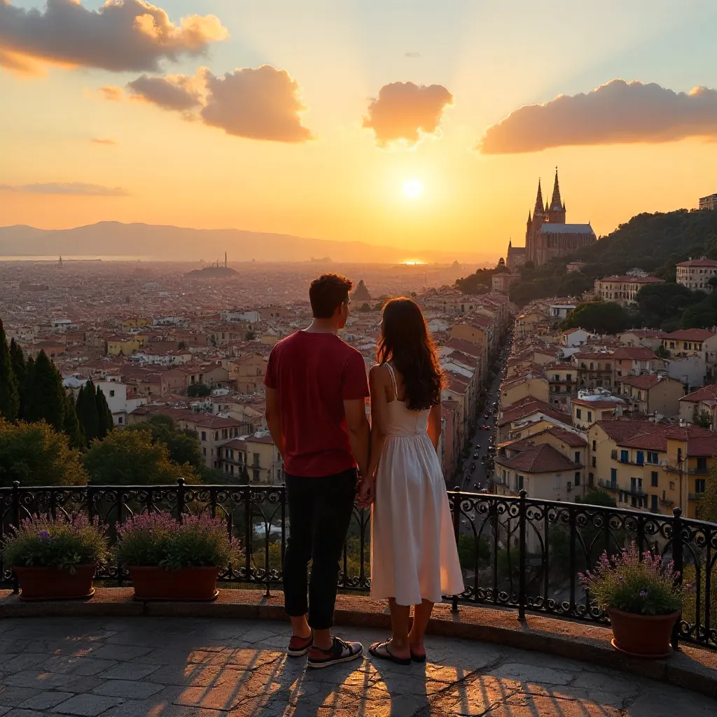 Romantic Panoramic View of Barcelona with Sagrada Familia