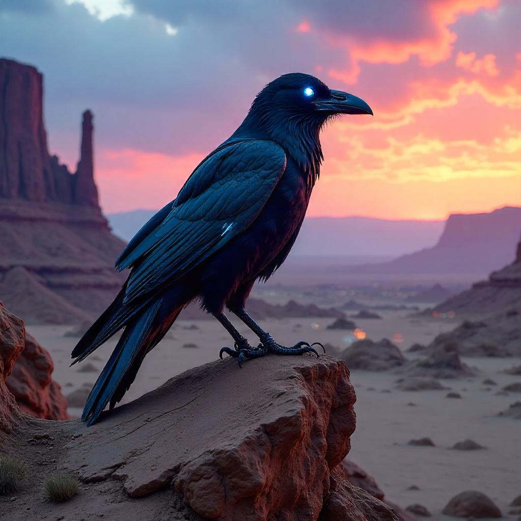 Neon Raven in the Badlands: Cyberpunk Desolation