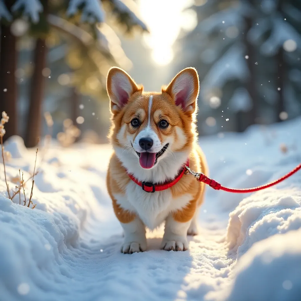 Adorable Corgi on a Snowy Forest Path