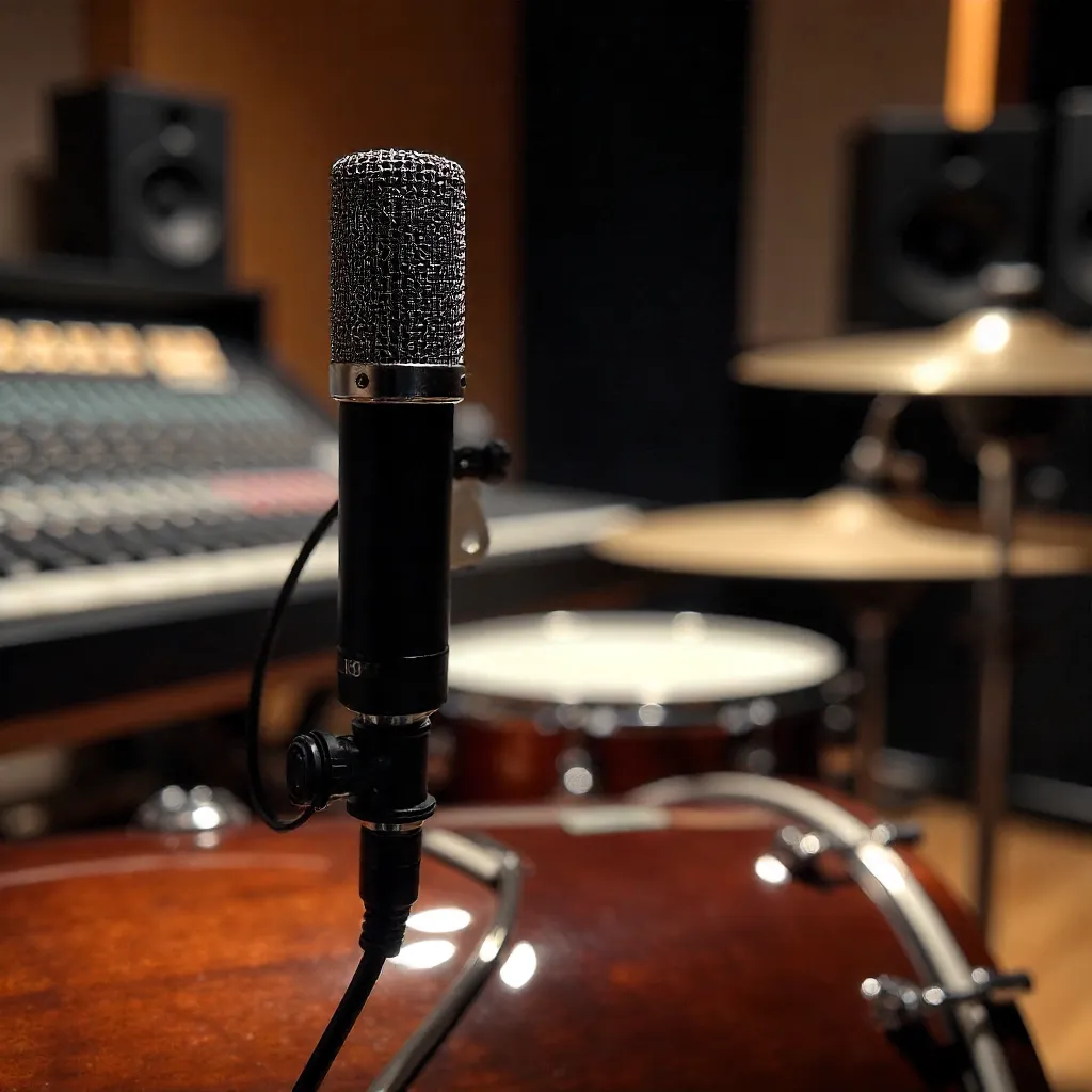 Close-Up Microphone on Drum Set in Studio