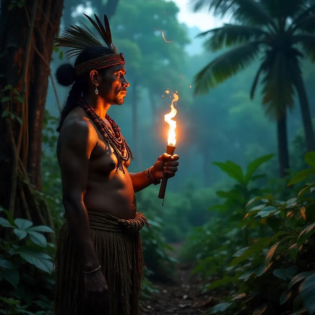 Torchbearer in Papua Jungle, Jayapura