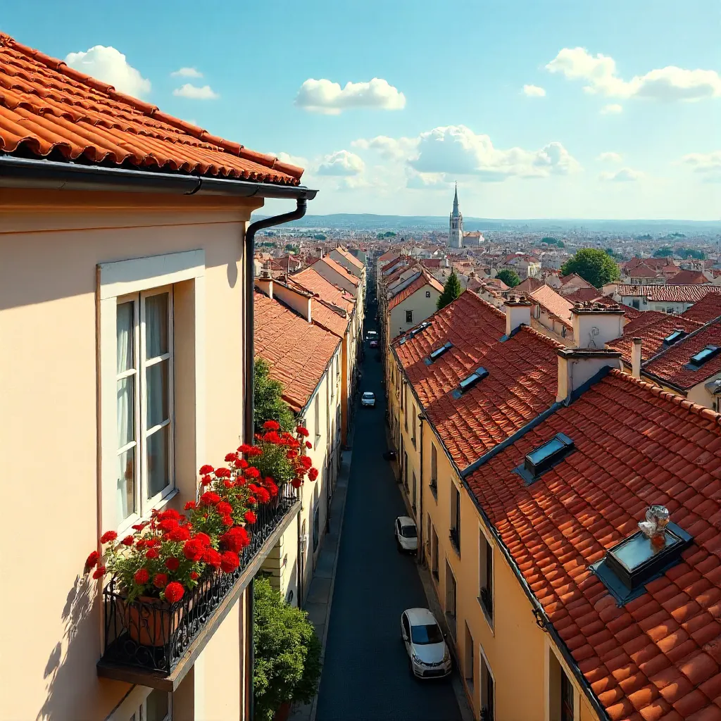 Aerial Charm: Orange Roofs and Sunny Balcony
