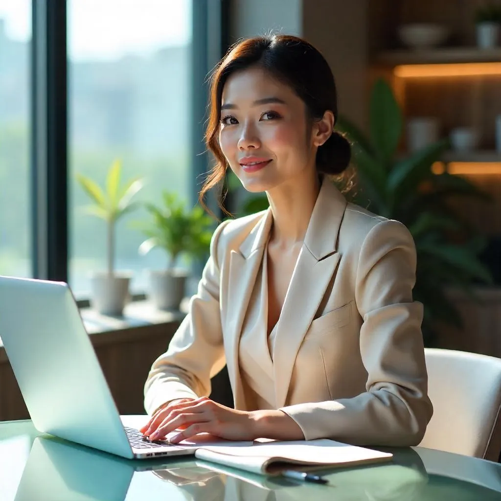Elegant Asian Woman in a Modern Workspace