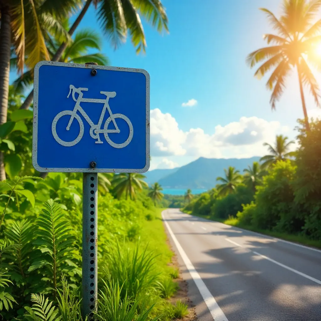 Brazilian Bicycle Route Sign Under a Brilliant Blue Sky