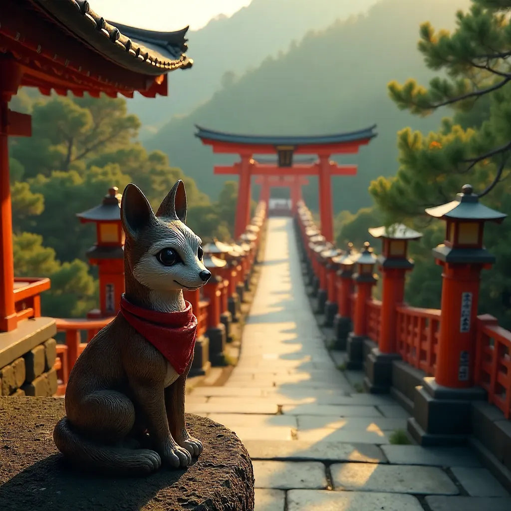 Elevated Vermilion Rooftops and Kitsune at Fushimi Inari