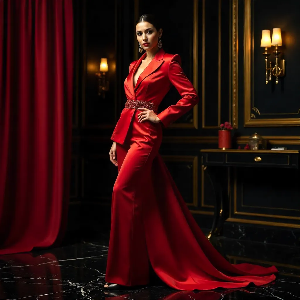 Red Couture: Dramatic Lighting, Modern Luxury