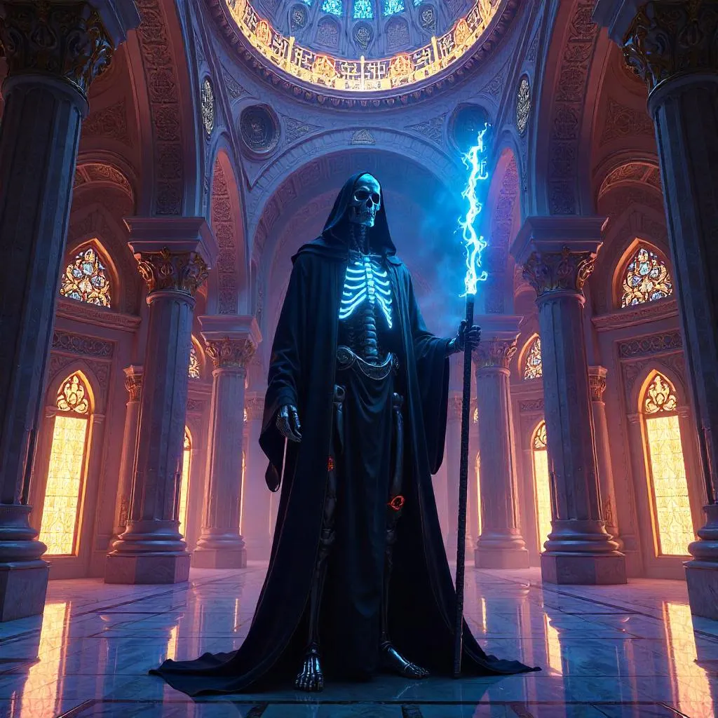 Neon Lich in a Cyberpunk Mosque