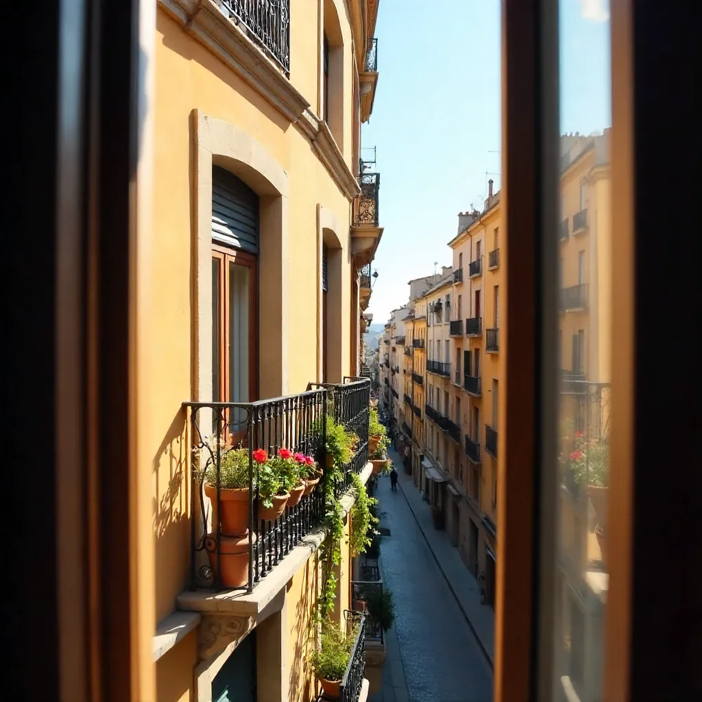 Golden Hour Barcelona Balcony Through the Window