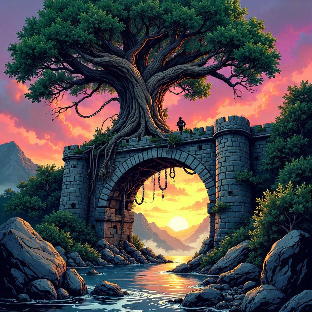Tree Rising from a Drawbridge, Comic Style