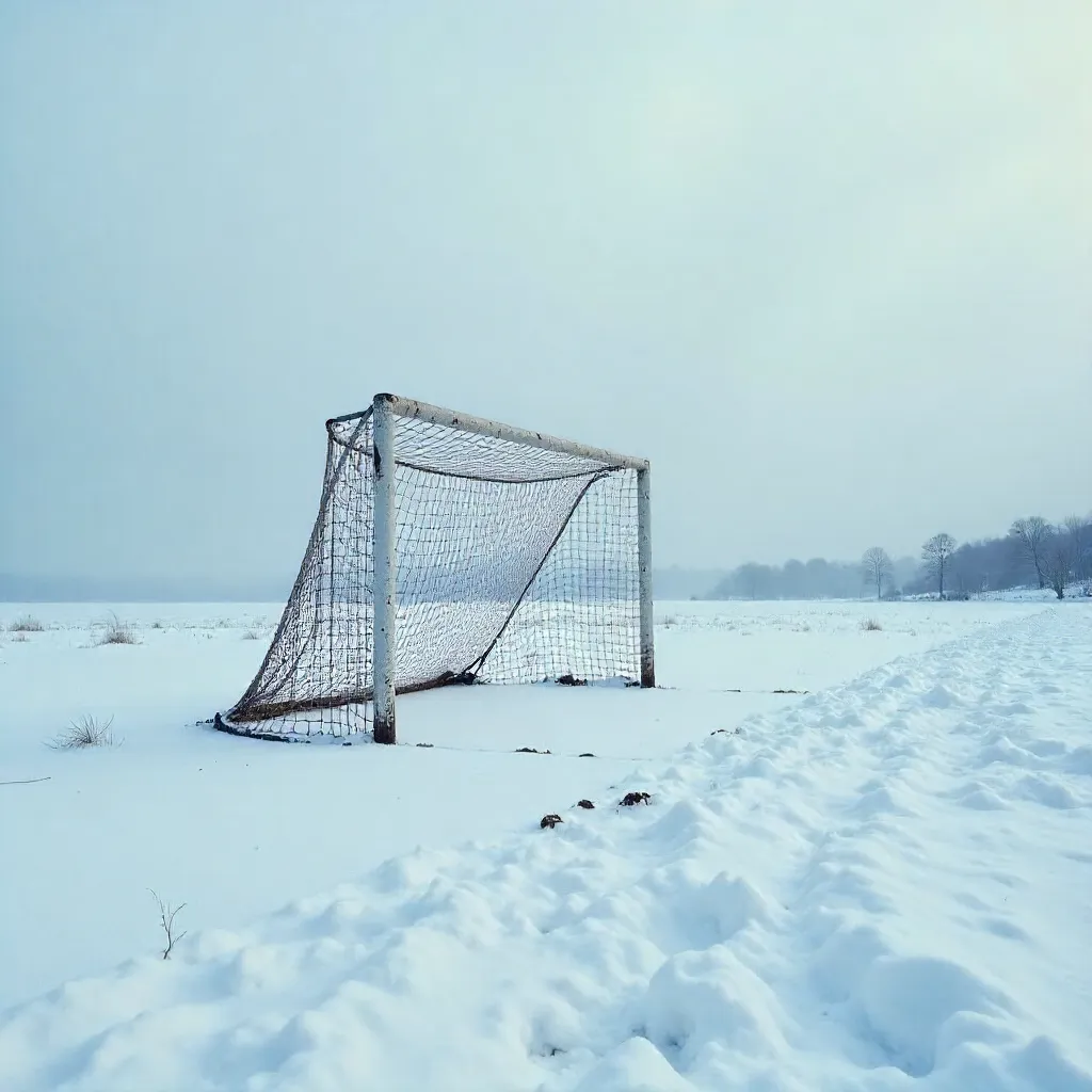 Isolated Winter Soccer Goal in Snow Field