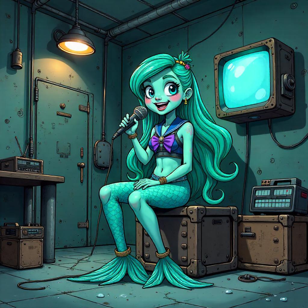 Siren in a Neon Bunker: Cartoon Style