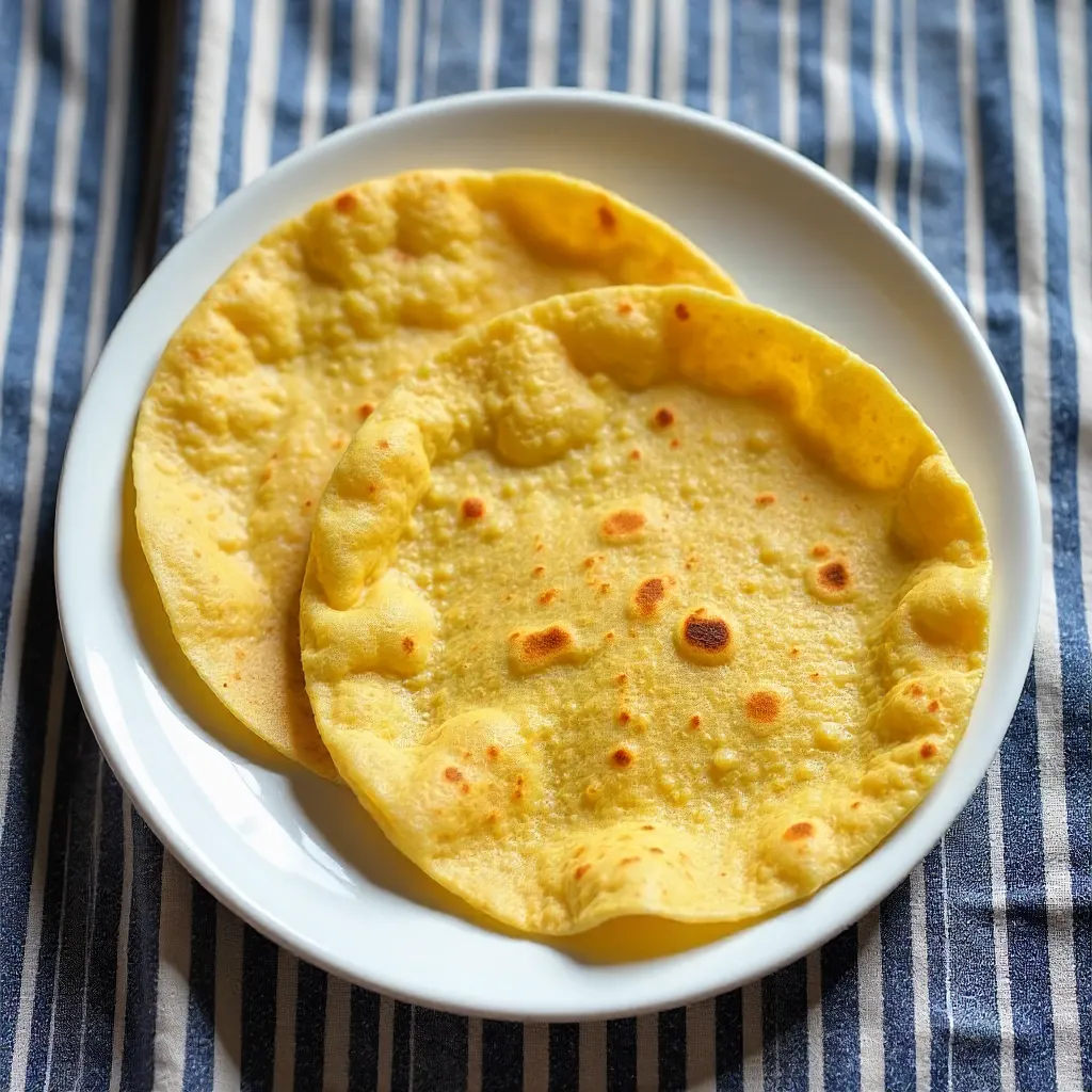 Two Corn Tortillas on White Plate