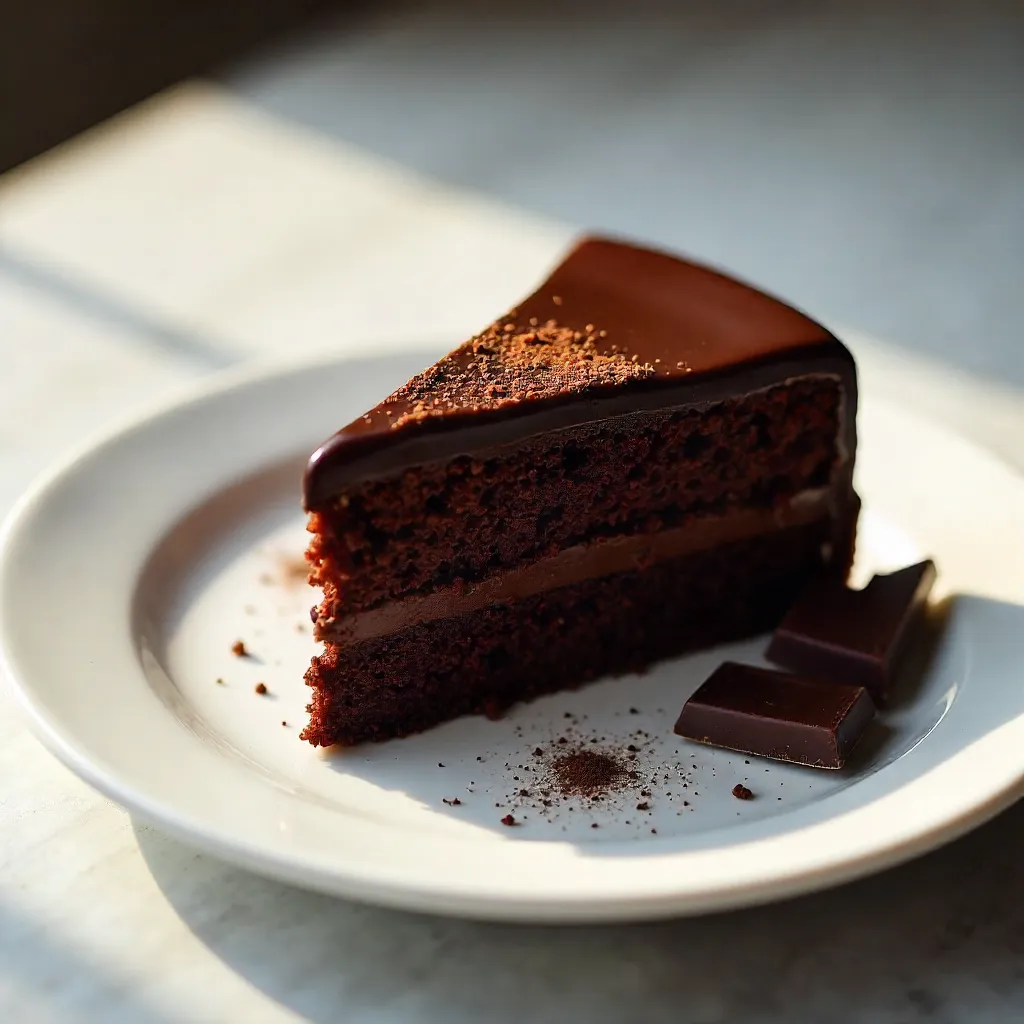 Decadent Chocolate Cake Slice on a Simple Plate