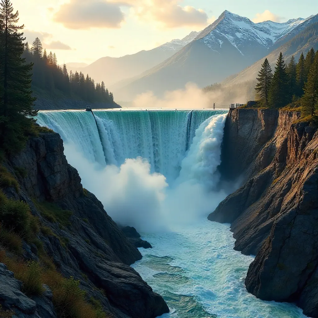 Thunderous Dam Spillway in American Mountain Forests