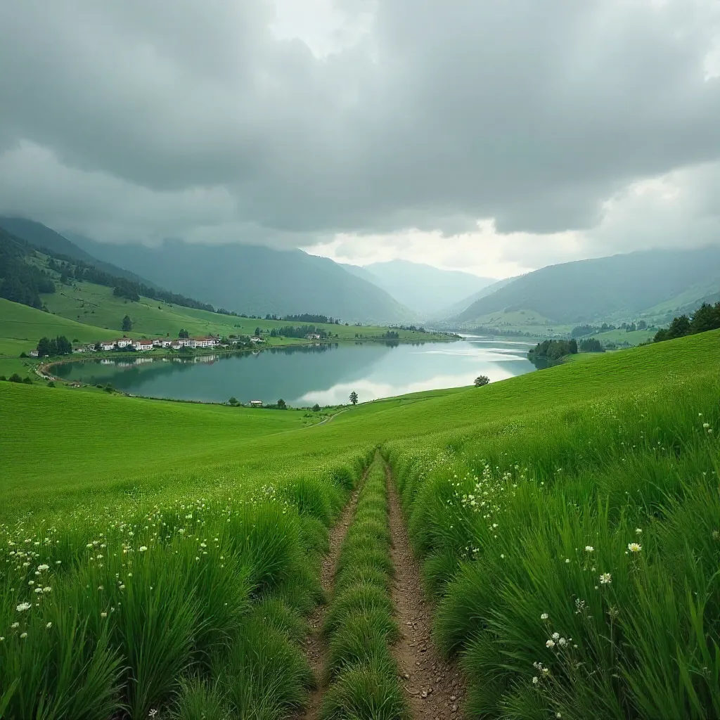 Emerald Bulgarian Fields by a Quiet Lake