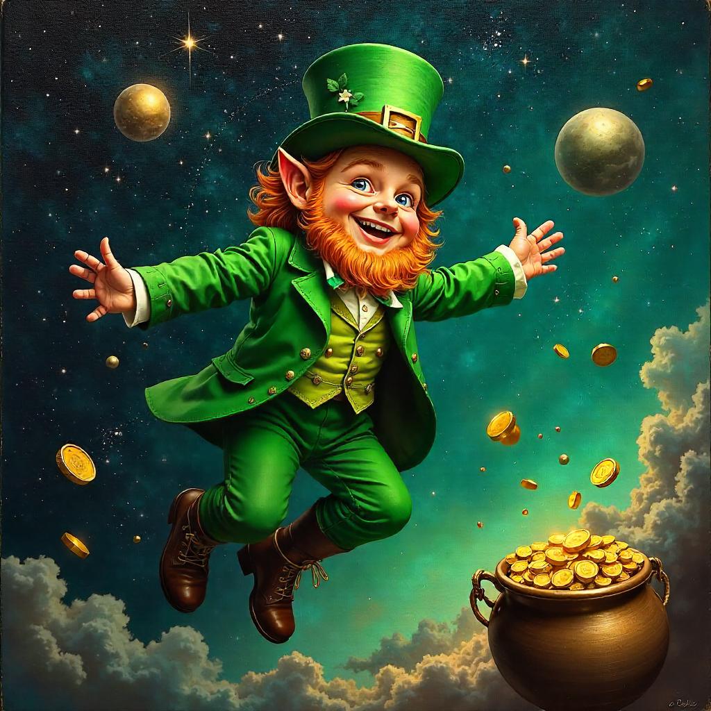 Zero-Gravity Leprechaun in an Oil Painting