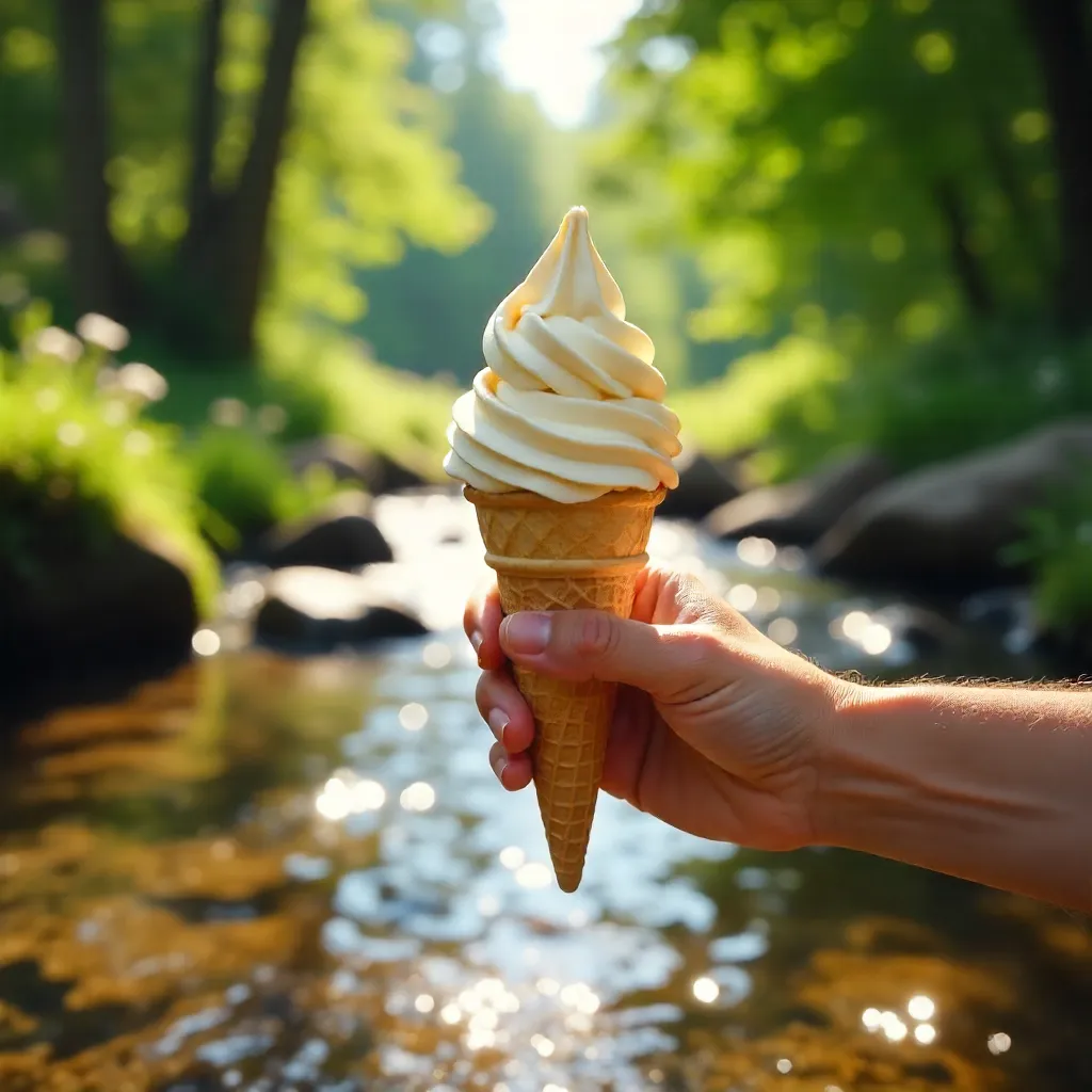 Sunlit Streamside Ice Cream Moment