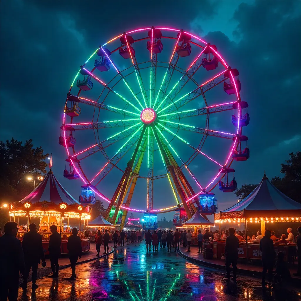 Neon Night Ferris Wheel: Amusement Park Glow