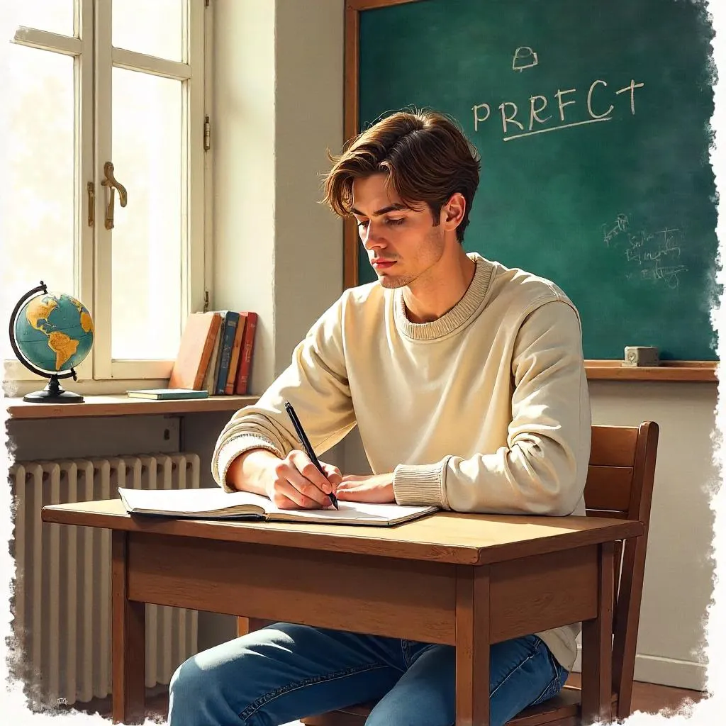 Watercolor Classroom Portrait of a Young White Man