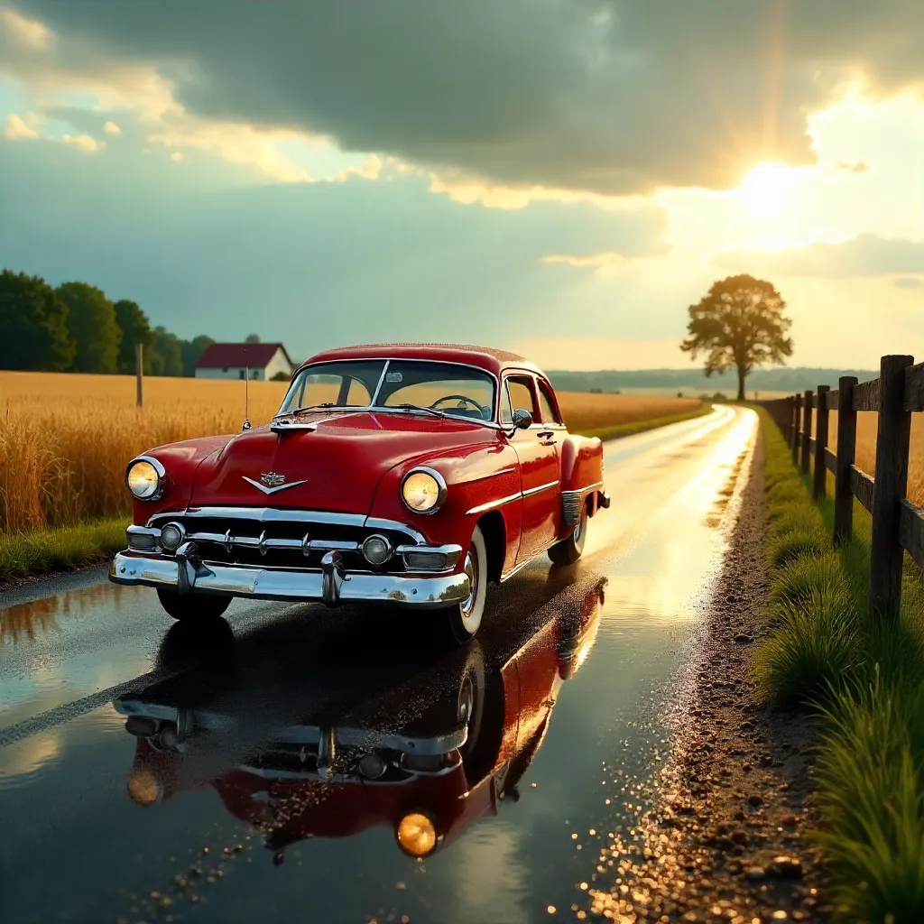 Golden Fields and a Wet Road: Vintage Car Journey