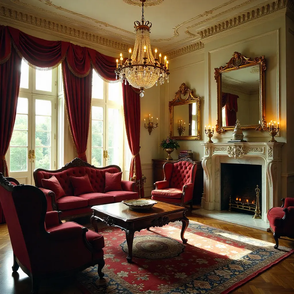 Elegant Antique Living Room with Crystal Chandelier