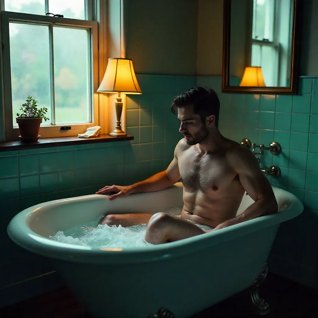 Lamp-lit Bath: A Moment of Introspection