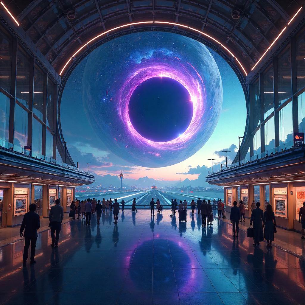 Black Hole Over the Airport: Surreal Concept Art