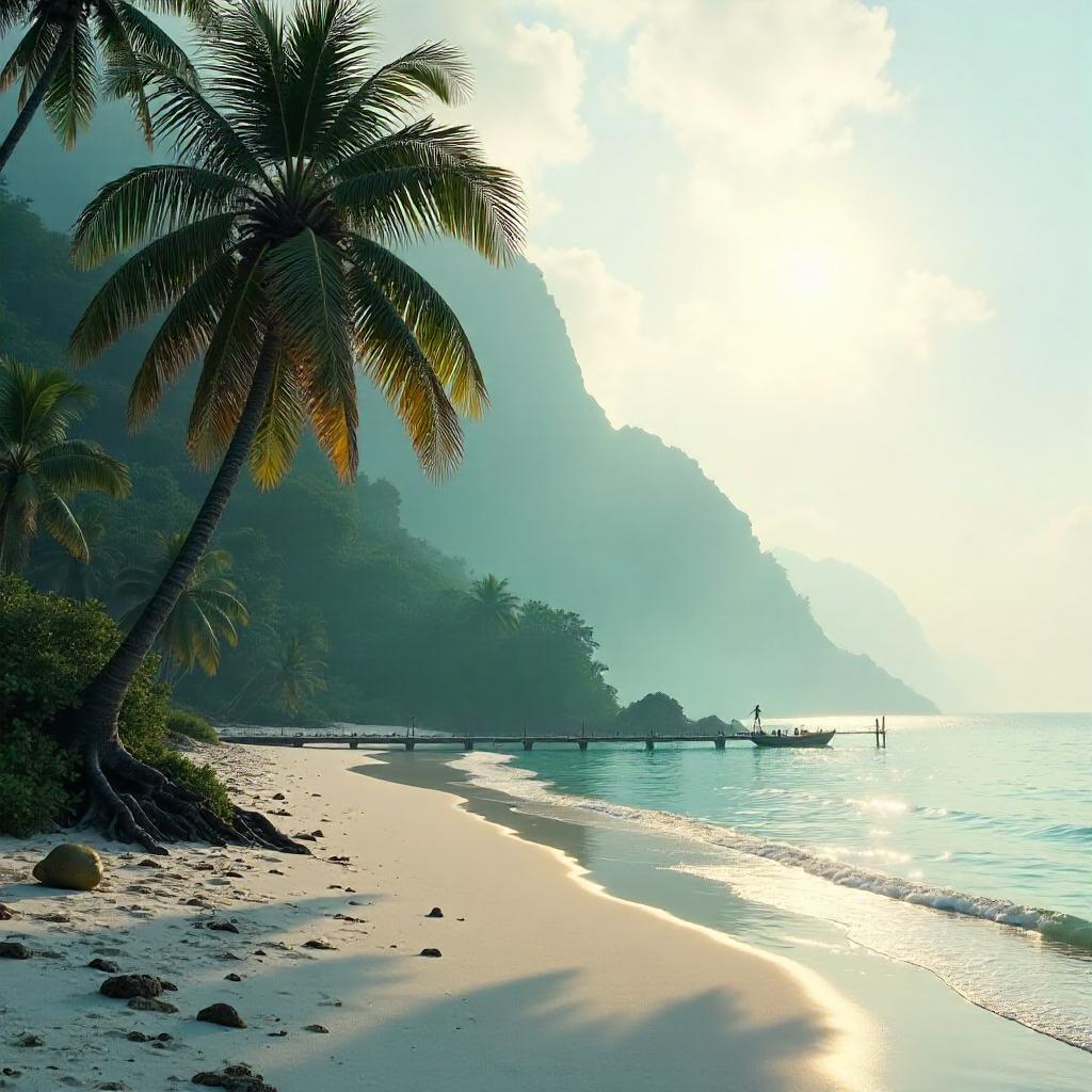 Mist-Shrouded Tropical Island at Dawn