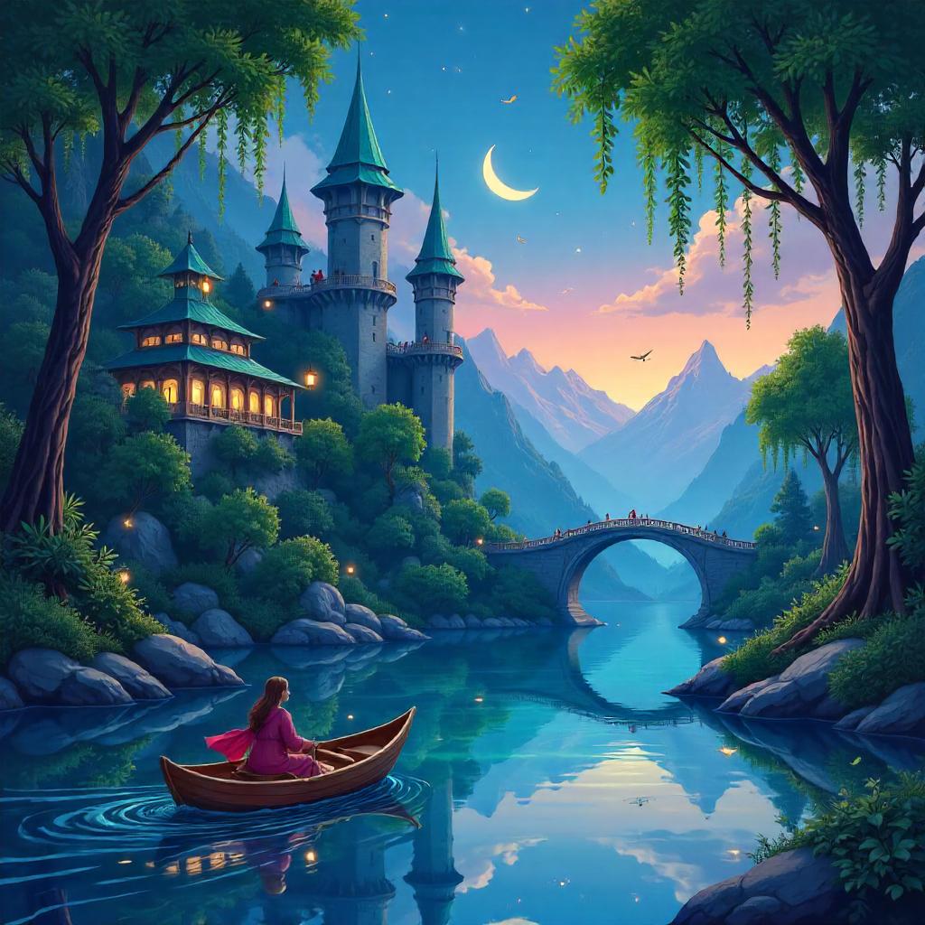 Moonlit Elven Lake in the Floating City
