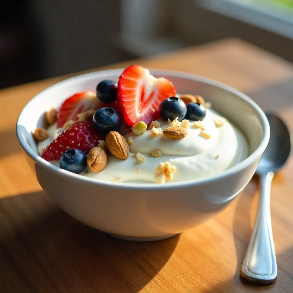 Creamy Yogurt Bowl with Berries on Wooden Table