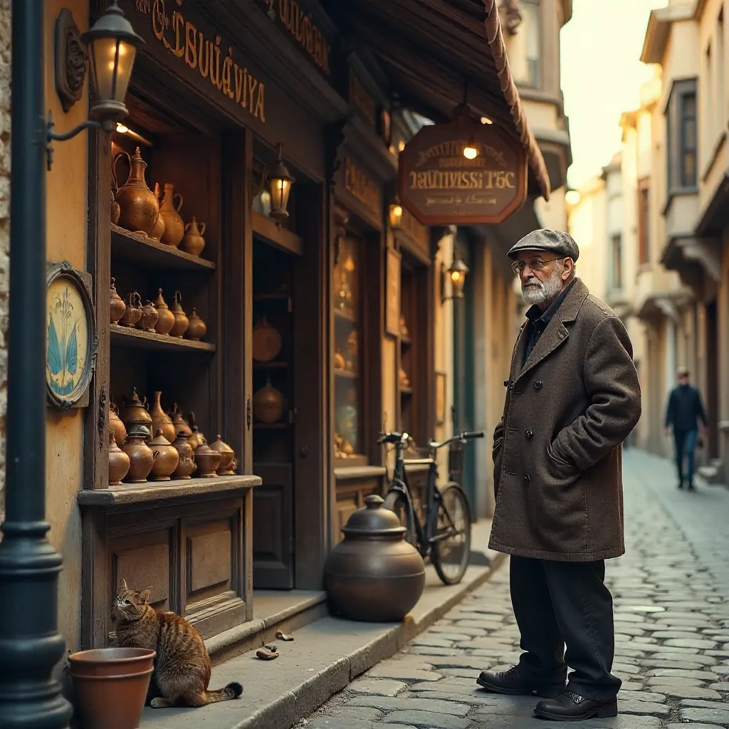 Elderly Man Outside an Antique Shop in Bursa